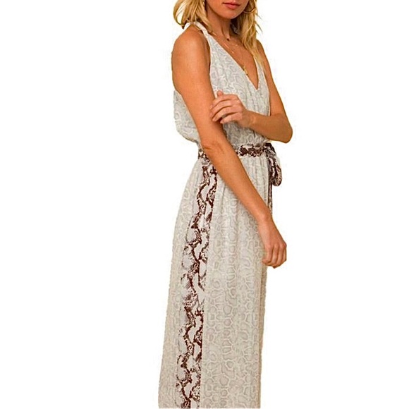 Hem & Thread Surplus Snake Print Belted Wide Leg Jumpsuit Silver/Brown S (4/6) - Picture 2 of 12